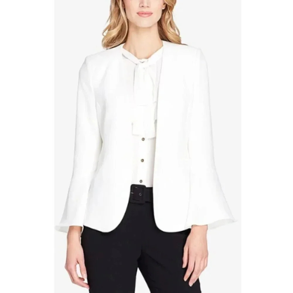 Tahari ASL Womens 4 Bell Sleeve  White Career Blazer